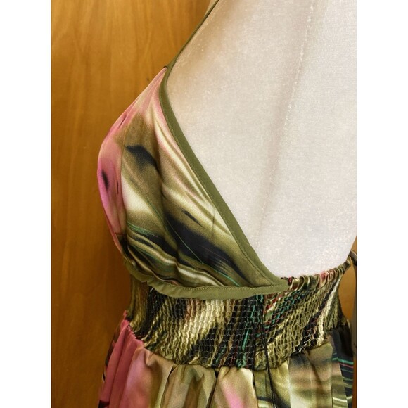 BCBGMAXAZRIA psychedelic Multi Spaghetti Ruffle open Back Maxi Dress Sizes XS/S - Picture 13 of 13